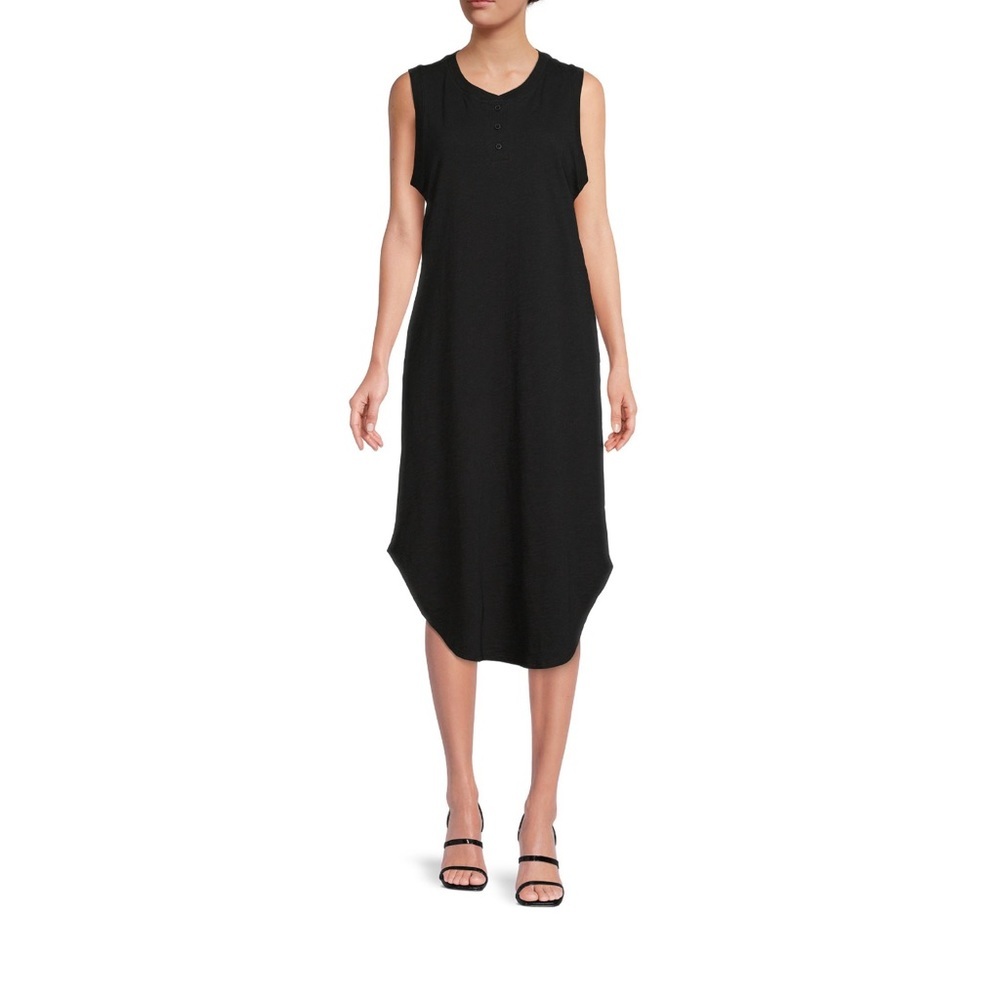 Time and Tru Women's Sleeveless Curve Hem Henley Midi Dress - Picture 2 of 6